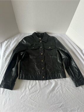Frye Black Leather Button-Front Jacket - Women